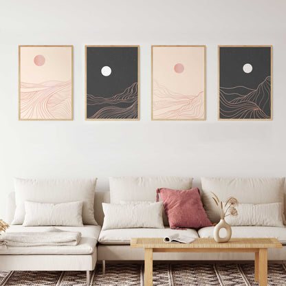 Minimalist Moon & Hills Line Art Print | UNFRAMED Giclée Print