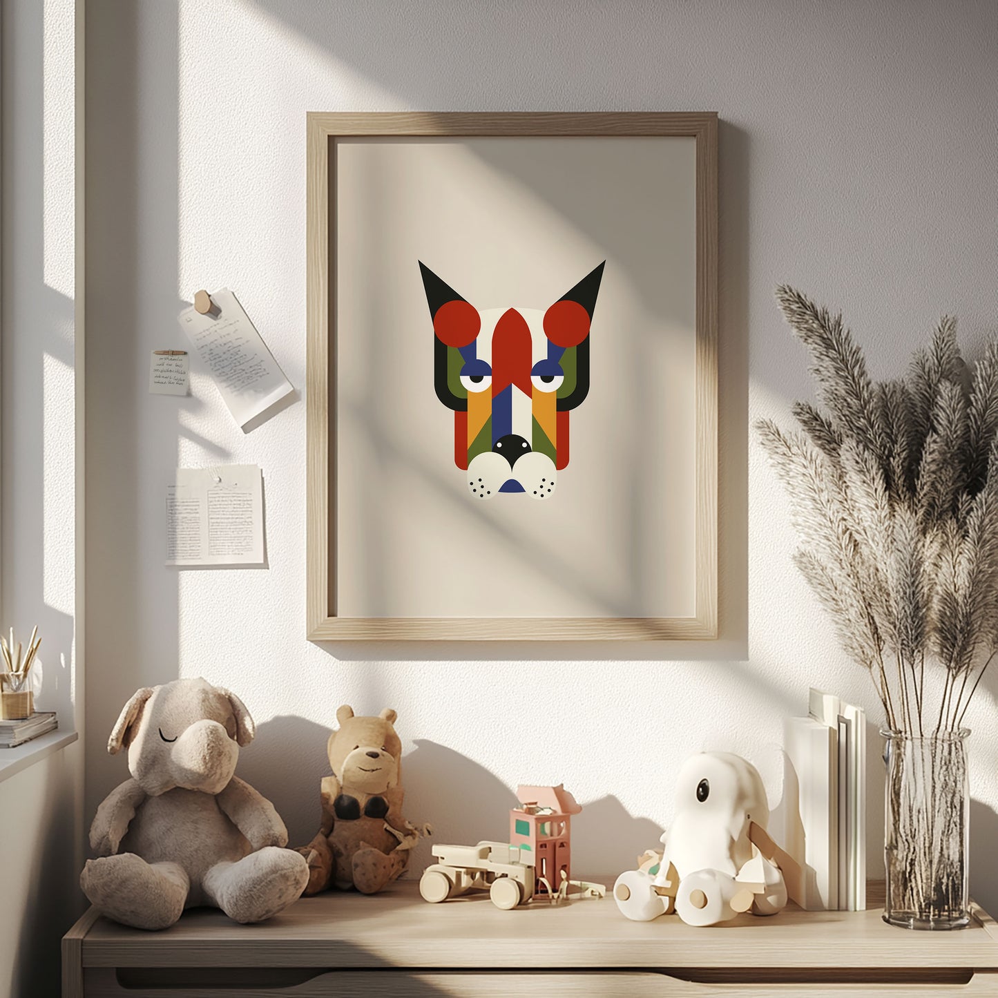 Abstract Geometric Colourful Doberman Dog Art for Nursery | Nursery Decor, Wall Art for Dog Lovers | UNFRAMED Giclée Fine Art Print