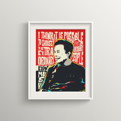 Elon Musk Pop Art Quote Portrait | Inspirational Wall Art Print | Modern Pop Art Poster | Unframed Giclée Print | Tesla Icon Artwork