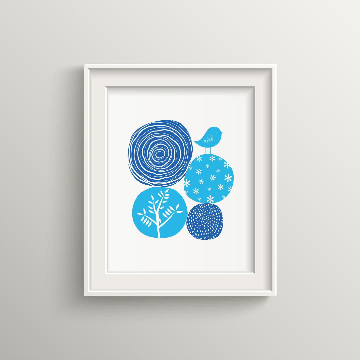 Blue Abstract Nature Wall Art | Modern Minimalist Scandinavian Nursery Print | Mid-Century Floral Bird Illustration for Contemporary Home Decor | UNFRAMED Giclée Print