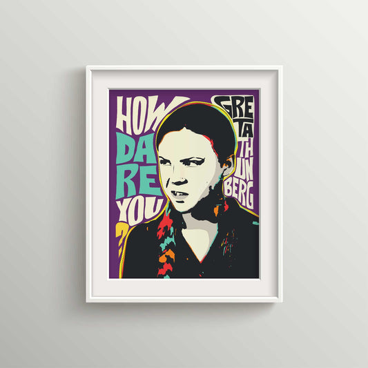 Pop Art Icon Portrait – Greta Thunberg Quote Print – Environmental Activist Wall Art