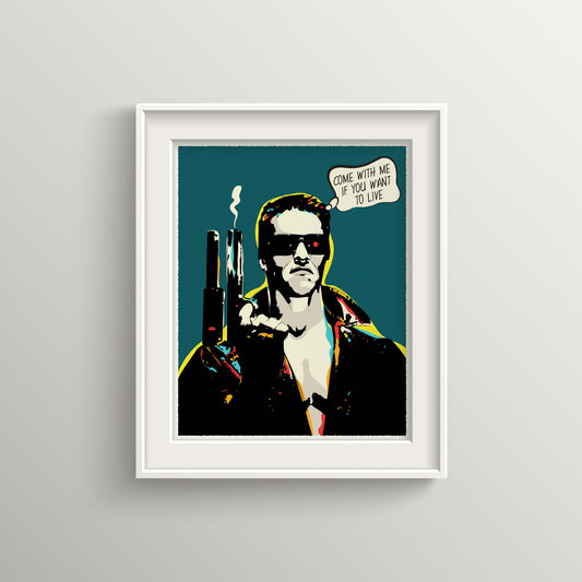 Pop Art Cyborg Print – Iconic Movie Quote – Bold Retro Poster