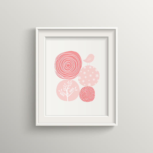 Pink Abstract Nature Wall Art | Modern Minimalist Scandinavian Nursery Print | Mid-Century Floral Bird Illustration for Contemporary Home Decor | UNFRAMED Giclée Print