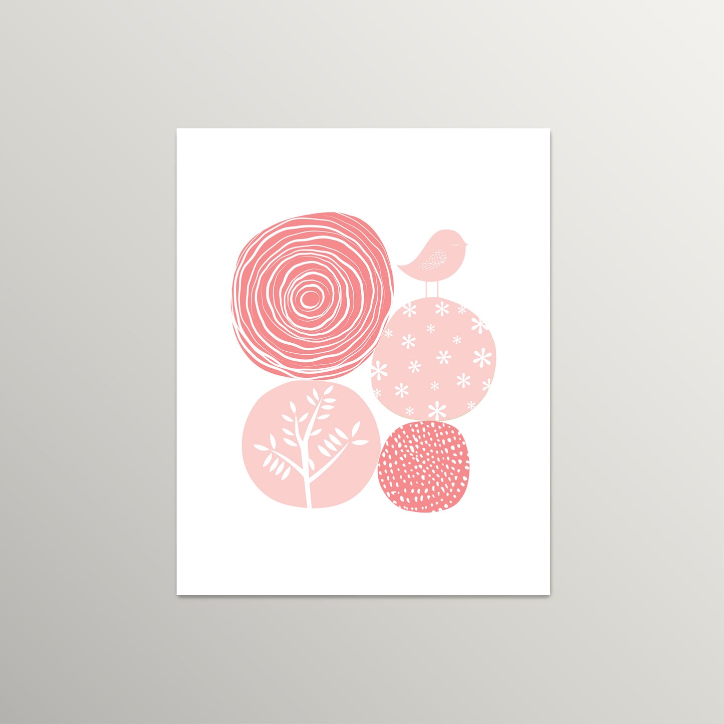 Pink Abstract Nature Wall Art | Modern Minimalist Scandinavian Nursery Print | Mid-Century Floral Bird Illustration for Contemporary Home Decor | UNFRAMED Giclée Print