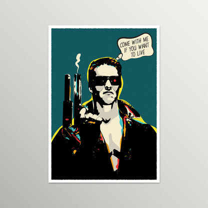 Pop Art Cyborg Print – Iconic Movie Quote – Bold Retro Poster