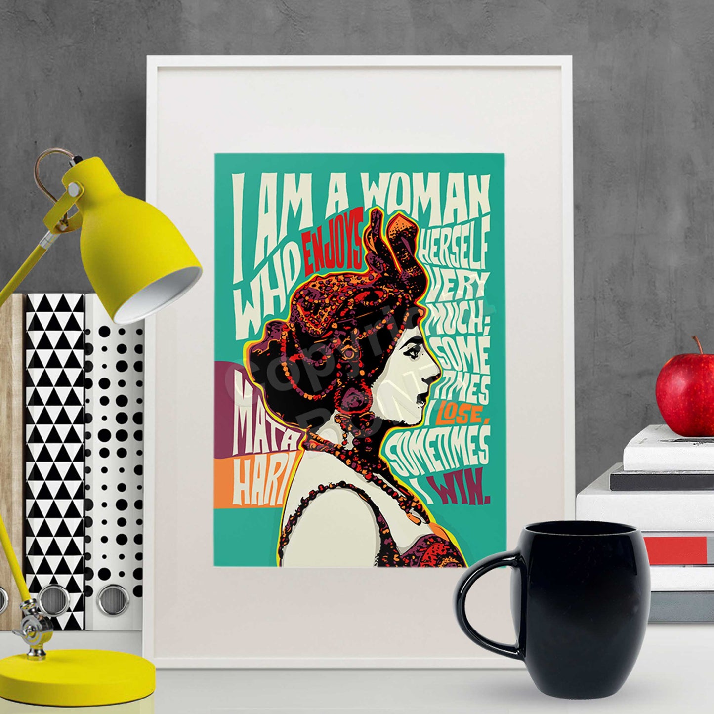 Pop Art Icon Portrait – Mata Hari Quote Print – Modern Freestyle Psychedelic Wall Art