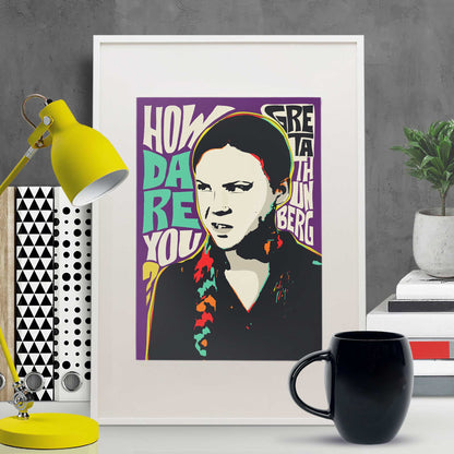 Pop Art Icon Portrait – Greta Thunberg Quote Print – Environmental Activist Wall Art