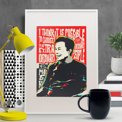 Elon Musk Pop Art Quote Portrait | Inspirational Wall Art Print | Modern Pop Art Poster | Unframed Giclée Print | Tesla Icon Artwork