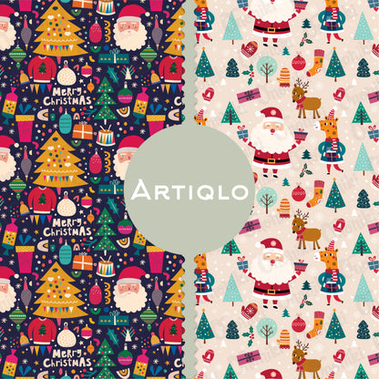 Festive Christmas Surface Patterns for Creative Projects - Seamless Digital Papers - Santa, Trees, Snowmen, and More! Set of 12 Digital Downloads