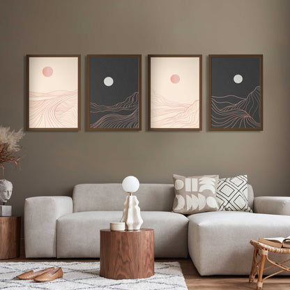 Minimalist Moon & Hills Line Art Print | UNFRAMED Giclée Print