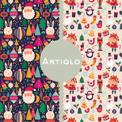 Festive Christmas Surface Patterns for Creative Projects - Seamless Digital Papers - Santa, Trees, Snowmen, and More! Set of 12 Digital Downloads