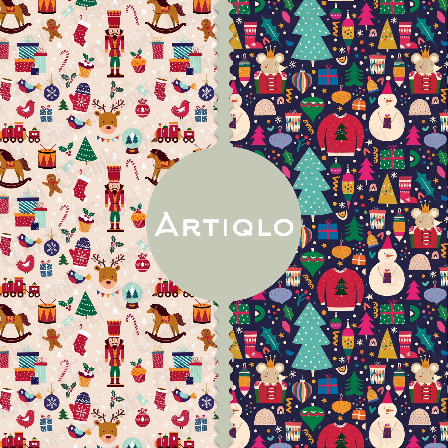 Festive Christmas Surface Patterns for Creative Projects - Seamless Digital Papers - Santa, Trees, Snowmen, and More! Set of 12 Digital Downloads