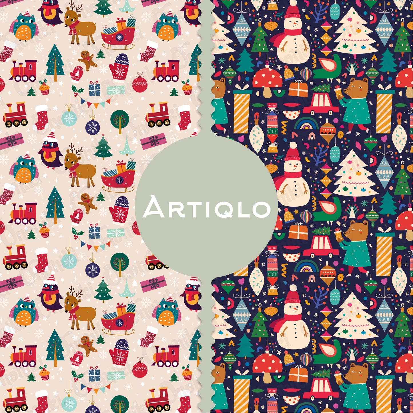 Festive Christmas Surface Patterns for Creative Projects - Seamless Digital Papers - Santa, Trees, Snowmen, and More! Set of 12 Digital Downloads