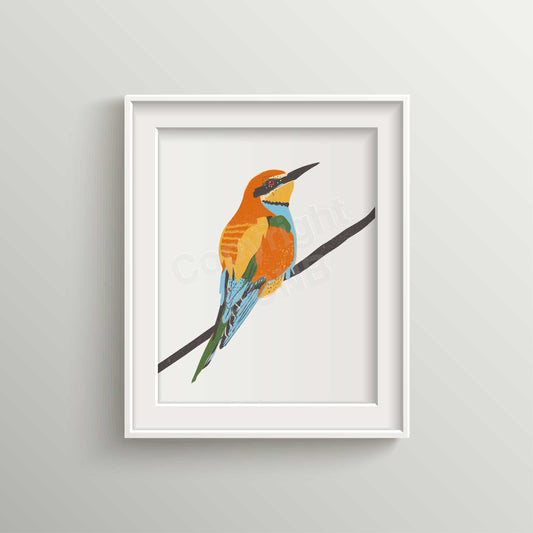 Vibrant Bee Eater Bird Illustration - Nursery Decor, Wall Art for Bird Lovers UNFRAMED