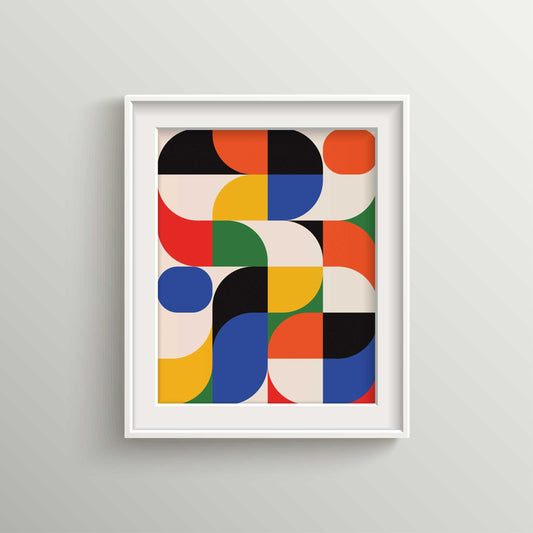 Geometric Bauhaus Wall Art | Modern Mid-Century Print | Unframed