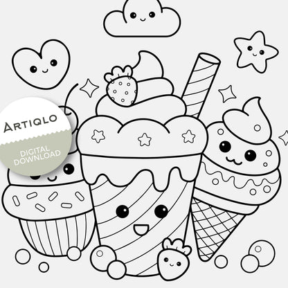 Ice Cream Dessert Sweet Coloring Sheet | Printable Sweets for Kids | A4 and 8 x 10-inch Digital Download