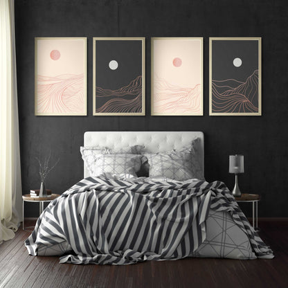 Minimalist Moon & Hills Line Art Print | UNFRAMED Giclée Print