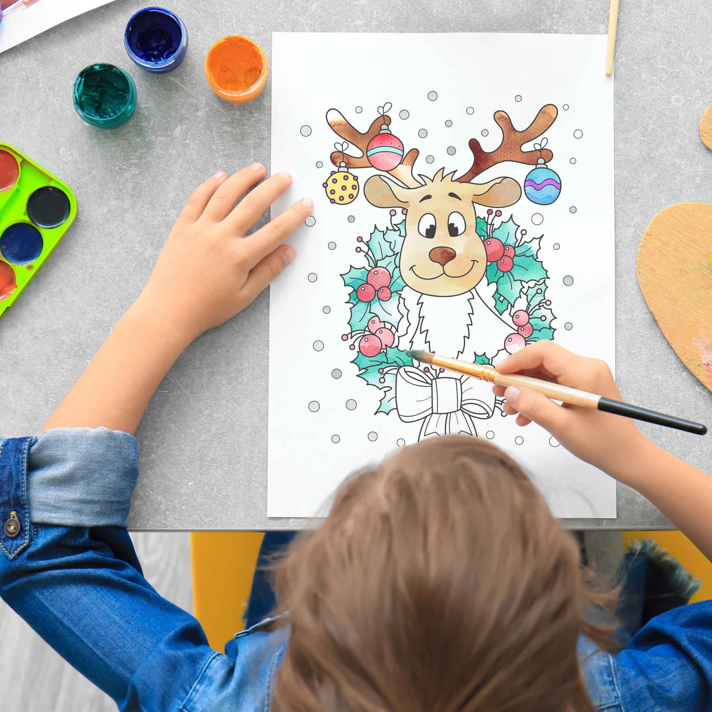 Reindeer Coloring Sheet | Printable Christmas Reindeer Art for Kids | A4 and 8 x 10-inch Digital Download