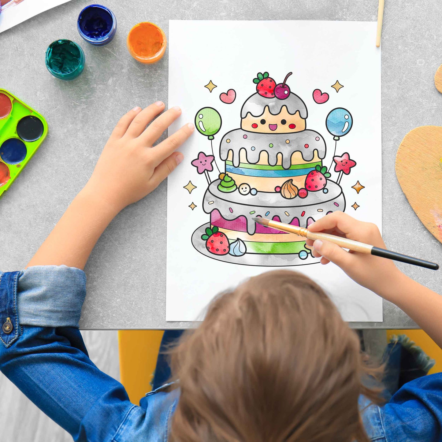 Birthday Cake Coloring Sheet | Printable Cartoon Art for Kids | A4 and 8 x 10-inch Download