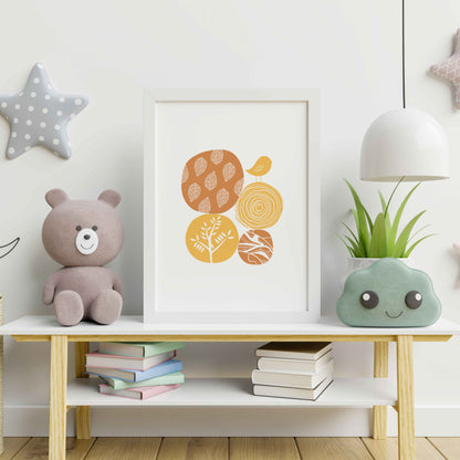 Honey Abstract Nature Wall Art | Modern Minimalist Scandinavian Nursery Print | Mid-Century Floral Bird Illustration for Contemporary Home Decor | UNFRAMED Giclée Print