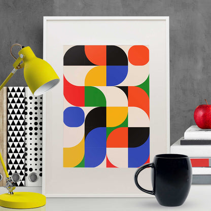 Geometric Bauhaus Wall Art | Modern Mid-Century Print | Unframed