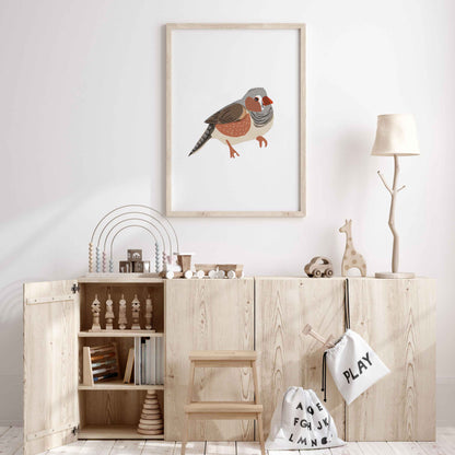 Freestyle Zebra Finch Bird Print – Vintage-Inspired Wildlife Art