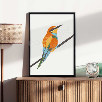 Vibrant Bee Eater Bird Illustration - Nursery Decor, Wall Art for Bird Lovers UNFRAMED