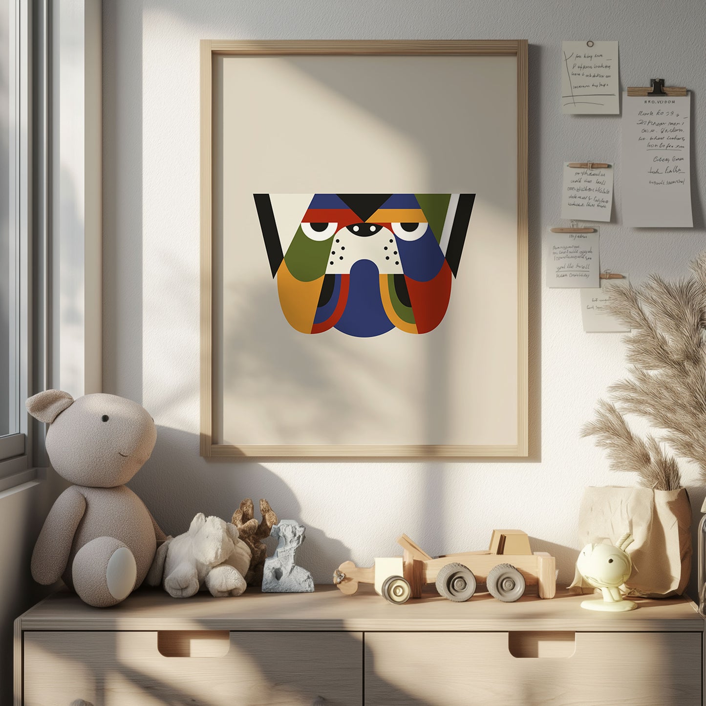 Abstract Geometric Bulldog Art Print for Nursery Decor | Modern Geometric Wall Art