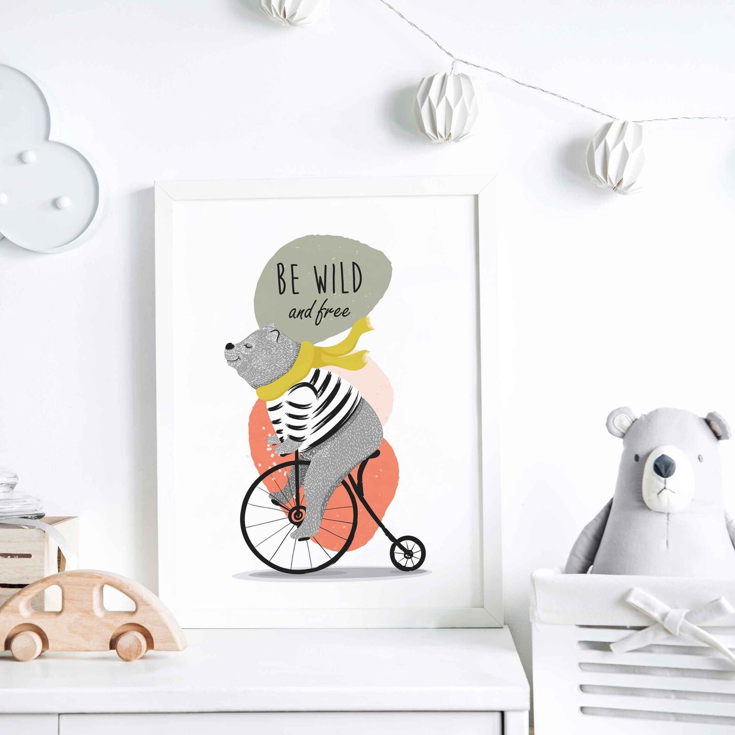 Cute Bear | Be Wild and Free Bear Art Print | Nursery Wall Decor | UNFRAMED