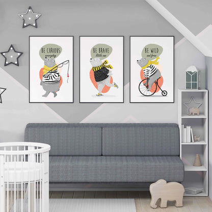 Cute Bear | Be Brave Little Bear Art Print | Nursery Wall Decor | UNFRAMED