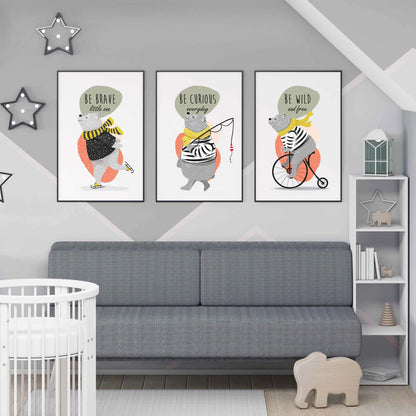 Cute Bear Fishing Art Print | Scandinavian Nursery Wall Art | UNFRAMED