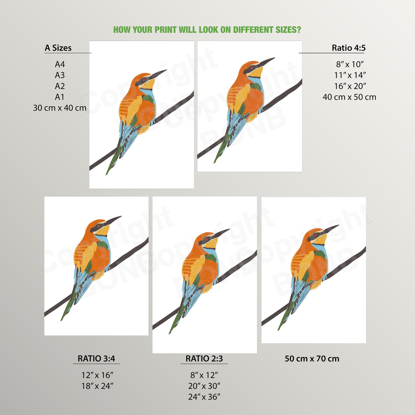 Vibrant Bee Eater Bird Illustration - Nursery Decor, Wall Art for Bird Lovers UNFRAMED